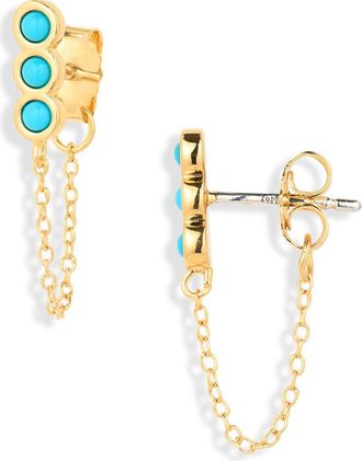 Madewell Demi-Fine Bezel Set Turquoise Chain Stud Earrings in Turquoise Multi at Nordstrom