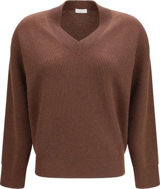 Brunello Cucinelli Maglione Girocollo - - Knitwear - Donna - Marrone - L