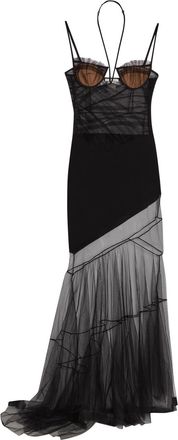Nensi Dojaka Asymmetric Panelled Mesh Maxi Dress - Black - 36 (UK4 / Xxs)