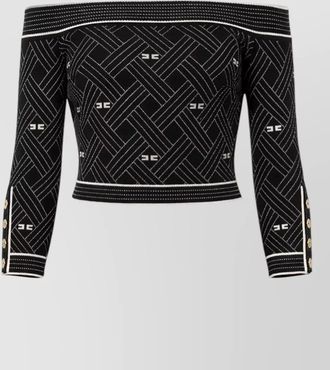 Elisabetta Franchi silk blend cropped top geometric buttons