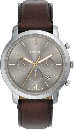 Fossil Neutra Chronograph Leather Strap Watch, 44mm in Brown/Grey at Nordstrom