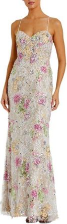 Mac Duggal Embellished Bustier Floral Trumpet Gown in Ivory Multi at Nordstrom, Size 10