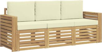 vidaXL Juegos De Sof&aacute;s 3 Uds. Blanco Y Crema Poli&eacute;ster Vidaxl