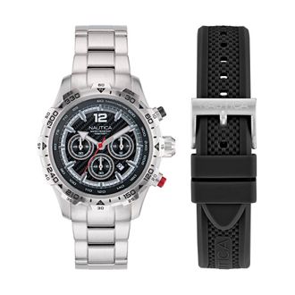 Nautica Mens Nst Stainless Steel And Silicone Quartz Analog Watch