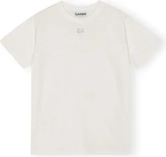 Ganni 3946 Basic Jersey Strass T-shirt - Dames - T-shirts - Wit - 2XS - Katoen - Tops