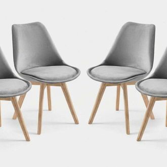Oresteluchetta Set 4 sedie in velluto stile scandinavo da soggiorno cucina Smart Soft - Grigio
