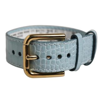 Dolce & Gabbana Embossed Leather Gold Buckle Belt Strap Bracelet - female - Dolce & Gabbana - Bracelets - Blue - ONE SIZE - Accessories