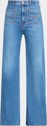 Veronica Beard Grant Western Wide-Leg Jeans