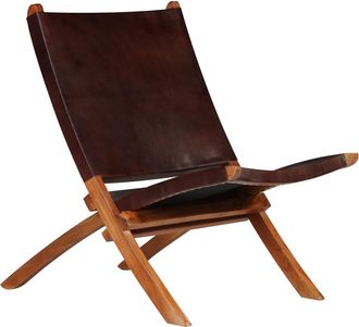 vidaXL Silla De Relax Plegable De Cuero Aut&eacute;ntico Marr&oacute;n Vidaxl