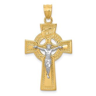 Diamond2Deal 14k Two-tone Gold INRI Celtic Crucifix Pendant