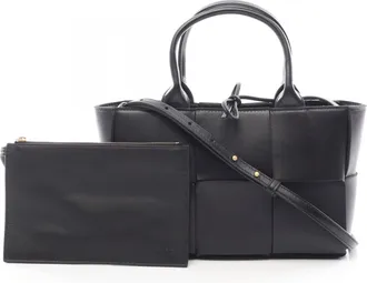 Bottega Veneta Black Leather Handbag Pouch Tote Bag (Pre-Owned)