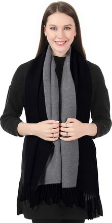 World of Shawls Winter Scarf Pashmina Shawl Wrap for Women Ladies Long Large Warm Thick Reversible Blanket Scarves (Silver and Black)