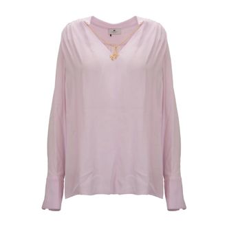Elisabetta Franchi Blouses, female, Pink, Size: XL V-neck Blouse with Necklace