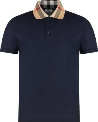 Burberry Contrasterende Kraag Katoenen Poloshirt - Heren - Polos - Blauw - S - Katoen - Tops
