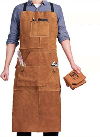 OEM Delantal De Soldador Con 6 Bolsillos, Delantal De Trabajo De Cuero Ign&iacute;fugo Y Resistente Al Calor, Delantal De Carpintero Ajustable Para Hombre (talla