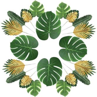 OEM Plantas Artificiales, 66 Piezas, 6 Hojas, Palmera Artificial, Hojas, Tallos Y Hojas Falsas, Plantas Tropicales De Simulaci&oacute;n, Tema De Fiesta Hawaiana,