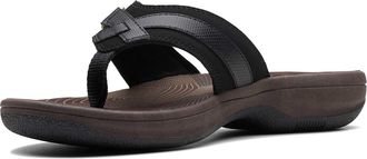 Clarks Womens Breeze Sea, Black Synethetic/Brown Sole, 8