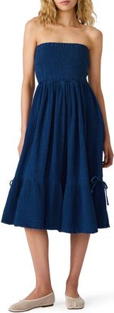 Steve Madden Bisou Strapless Smocked Gauze Midi Dress in Soft Indigo at Nordstrom, Size X-Large