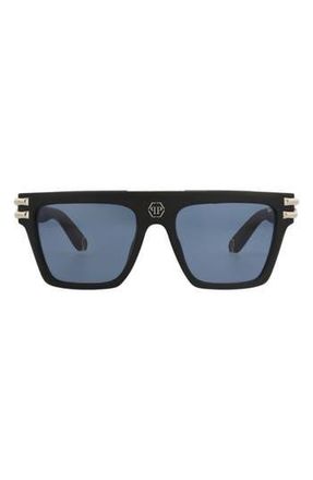 Philipp Plein 56mm Square Sunglasses in Black Black Blue at Nordstrom Rack