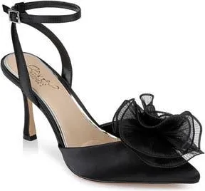 Badgley Mischka Taylee Embellished Ankle Strap Pump in Black Satin at Nordstrom Rack, Size 6.5
