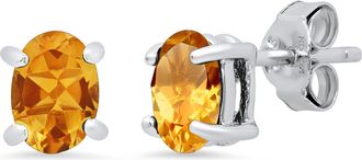 MAX + STONE Sterling Silver 5mm Gemstone Oval Stud Earrings with Push Backs