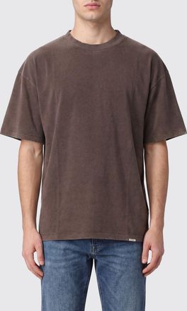 Represent T-shirt girocollo in cotone marrone con logo a contrasto sul petto