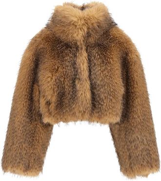 Rotate Faux Fur Crop Jacket - Dames - Jassen - Beige - 2XS - Polyester - Jassen