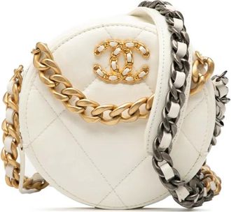 Chanel Clutch 19 Round in pelle di vitello con catena 2020 - Bianco