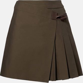 Loewe Leather-trimmed cotton-blend wrap skirt