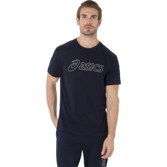 Asics Laufshirt ASICS ASICS LOGO SS TEE, Herren, Gr. XXL, midnight, birch, Obermaterial: 60% Baumwolle, 40% Polyester, Shirts Laufshirt