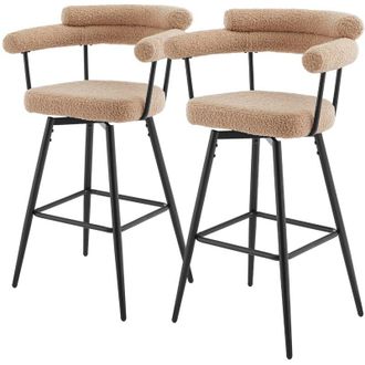 ML Design ML-Design Set di 2 Sgabelli da Bar Girevoli 360&deg; in Tessuto Teddy Marrone, Altezza 76 cm, Sedili con Braccioli e Schienale Imbottito, Sedie con