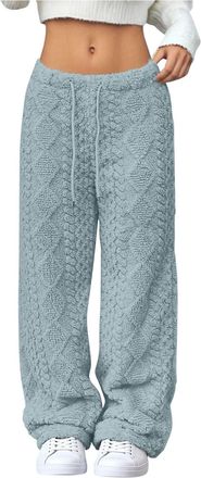 Generic Ladies Trousers Jacquard Solid Elastic Waist Casual Pants Straight Leg Drawstring Jogging Bottoms Fleece Thickened Thermal Tracksuit Bottoms Autumn Wi