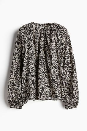 H&M Bluse mit Ballon&auml;rmeln - Schwarz/Gemustert