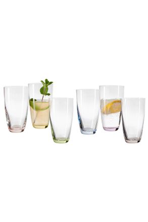Novel Gläserset, Blau, Gelb, Grau, Grün, Lila, Rosa, Glas, 6-teilig, Lfgb, Gläser, Gläsersets