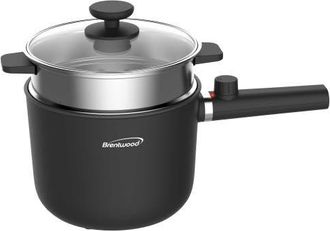 Brentwood Multi-Function Electric Hot Pot Cooker with Ceramic Non-Stick Ceramic Coating and Stainless-Steel Food Steamer in Black at Nordstrom