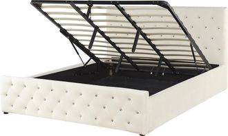 Beliani Beliani - Cama Doble Tapizada En Terciopelo Beige 180 X 200 Cm Con Almacenamiento Cabecero Acolchado Amiens