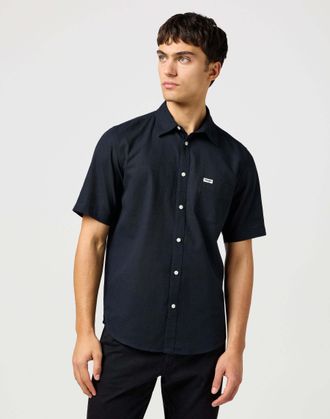 Wrangler Kurzarmhemd WRANGLER WRANGLER Kurzarmhemd Ss 1 Pkt Shirt, Herren, Gr. XL, N-Gr, schwarz, Obermaterial: 54% Leinen LI. 46% Baumwolle CO., Hemden Kurzar