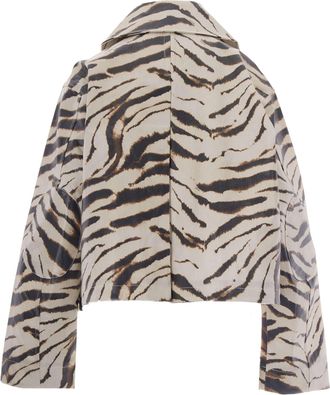 Ganni Womens Jacket Printed Laminated Egret Hemp