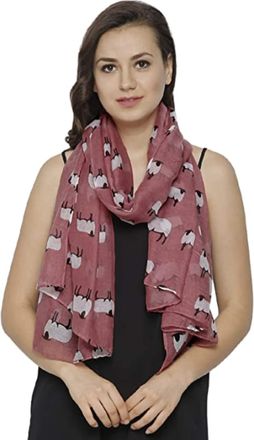 World of Shawls Sheep Print Design Scarves for Women Lightweight Large Size Scarf (Dark Dusky Pink)