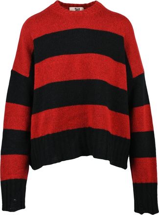 Aniye By Short-Fit Crew Neck Sweater With Bold Horizontal Stripes