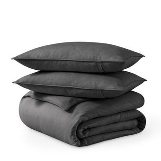 Bare Home 100% European Linen Duvet Cover and Sham Set in Grey at Nordstrom, Size Twin