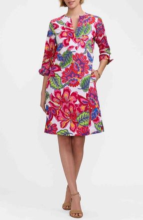 Foxcroft Vena Paradise Blooms Print Cotton Shift Dress in Pink/Multi at Nordstrom, Size X-Large