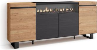 Skraut Home Skraut Home - Aparadores Para Sal&oacute;n, Gran Capacidad De Almacenaje, 200x87x35cm, 4 Puertas, Chimenea El&eacute;ctrica, Dise&ntilde;o Industrial, Estilo Moderno, Robl