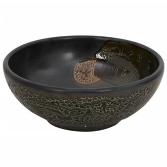 Berkfield Home Durable Countertop Basin Black Round OE&para;41x14 cm Ceramic | Size: 41x14 cm