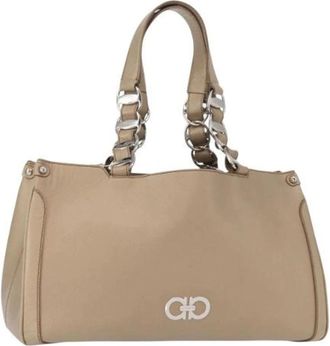 Ferragamo Pre-owned Leren Handtas - Dames - Vintage Handtas - Beige - ONE Size - Leer - Vintage