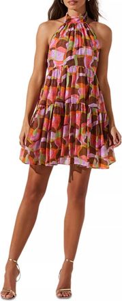 Astr Joetta Mini Dress In Red Brown Multi