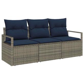 vidaXL Juego De Sof&aacute; 3 Pcs Gris Rat&aacute;n Sint&eacute;tico Vidaxl
