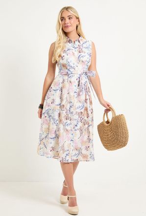 Wallis Womens Petite Printed Tencel Sleeveless Shirt Dress - White Viscose - Size 18 UK