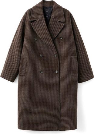 Mango Micro Houndstooth Wool Blend Double Breasted Coat in Brown at Nordstrom, Size X-Large