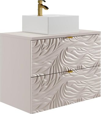 Vente-Unique Mueble de baño suspendido texturizado con lavabo cuadrado sobre encimera - Beige - 80 cm - RINAREL